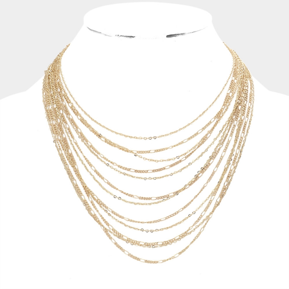 Gold MultiLayered Chain Necklace Casual Womens Jewelry Simple Style Metal